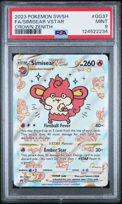 2023 POKEMON SWORD & SHIELD CROWN ZENITH #GG37 FULL ART/SIMISEAR VSTAR PSA 9 - Image 1