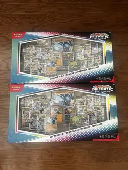 Lot of 2 Pokemon Prismatic Evolutions Lucario Ex Tyranitar Ex Premium Collection - Image 1