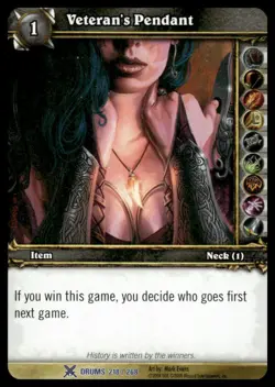 Veteran's Pendant 218/268 Rare Drums of War World of Warcraft TCG 2008 NM - Image 1