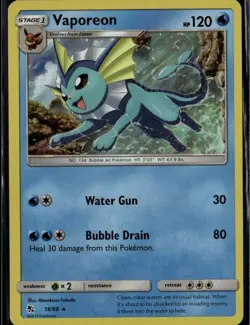 Vaporeon Holo Rare Hidden Fates 18/68 Water Holo Pokemon Card - Image 1