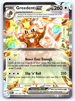Greedent ex 179/197 Double Rare Obsidian Flames Pokemon Near Mint - Image 1