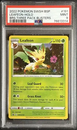 Pokemon Leafeon Three Pk. Blister Black Star Holo Promo SWSH191 PSA 9 Mint - Image 1
