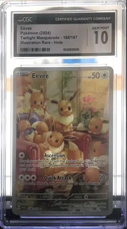 Pokemon Eevee 188/167 Sv06 Twilight Masquerade Illustration Rare Holo CGC 10 - Image 1