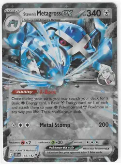 Steven's Metagross ex 145/182 Holo NM Pokemon Card SV10 Destined Rivals - Image 1