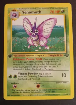 Pokemon TCG Venomoth 29/64 Jungle 1st Edition Regular Non-Holo Rare LP - Image 1