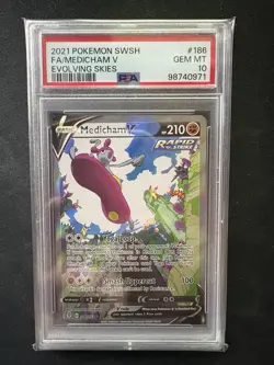 Pokemon TCG Medicham v Evolving Skies Holo Ultra Rare Card 186/203 PSA 10 - Image 1