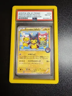2016 Pokemon XY Promo Poncho Wear Pikachu Mega Campaign 203/XY-P PSA 8 NM-MINT - Image 1