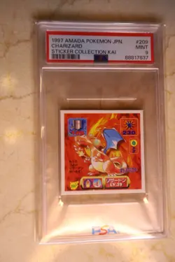 PSA 9 CHARIZARD 1997 AMADA POKEMON STICKER 209 KAI GRADED MINT JAPANESE PM-TPHLC - Image 1