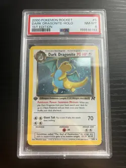2000 POKEMON ROCKET 1ST ED #5 DARK DRAGONITE-HOLO PSA 8 - Image 1