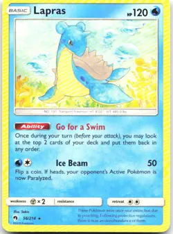 Lapras 56/214 Rare Lost Thunder Pokemon Near Mint - Image 1