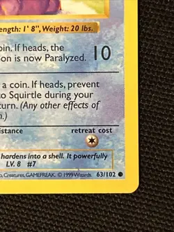 Pokemon Squirtle 63/102 (1st Edition) Shadowless *Near Mint* Never Played Card - Image 5