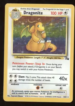 1999 Pokemon Fossil Dragonite Holo Rare #4/62 - Image 1