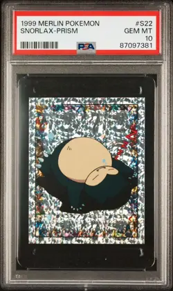 1999 Merlin Pokemon S22 Snorlax-Prism PSA 10 - Image 1