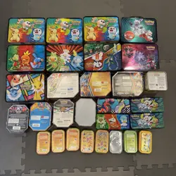 Pokemon TCG Empty Metal Tins Storage Box Mini Collector Chest Mixed Lot Of 28 - Image 2