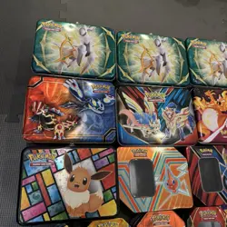 Pokemon TCG Empty Metal Tins Storage Box Mini Collector Chest Mixed Lot Of 28 - Image 3