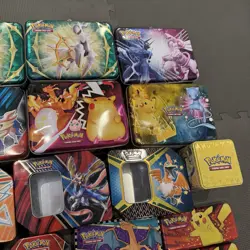 Pokemon TCG Empty Metal Tins Storage Box Mini Collector Chest Mixed Lot Of 28 - Image 4