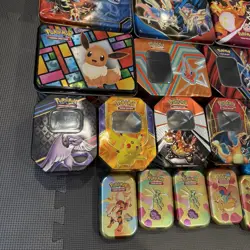 Pokemon TCG Empty Metal Tins Storage Box Mini Collector Chest Mixed Lot Of 28 - Image 5