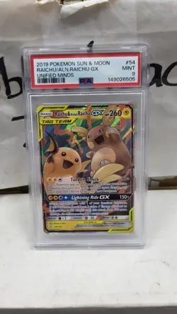 2019 RAICHU & ALOLAN RAICHU GX TAG TEAM UNIFIED MINDS POKEMON PSA 9 MINT #54 - Image 2