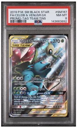 Pokemon Celebi & Venusaur GX Tag Team #SM167 Sun & Moon Promo, PSA 8 - Image 1