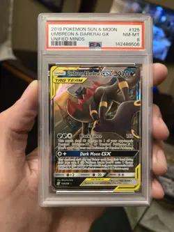 PSA 8 2019 Pokemon Sun & Moon Unified Minds UMBREON & Darkrai GX #125 Tag Team - Image 1