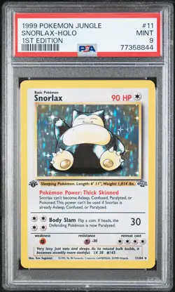 1999 POKEMON JUNGLE 1ST EDITION #11 SNORLAX-HOLO PSA 9 - Image 1