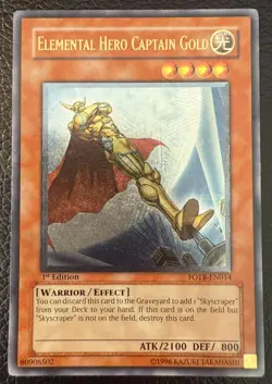YUGIOH ELEMENTAL HERO CAPTAIN GOLD ULTIMATE RARE 1ST EDITION FOTB-EN014 LP - Image 1
