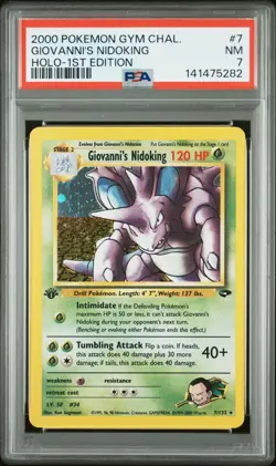 PSA 7 NM Giovanni's Nidoking Gym Challenge 1st Edition 7/132 Holo Pokemon Card - Image 1