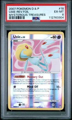 2007 POKEMON DIAMOND & PEARL MYSTERIOUS TREASURES #18 UXIE-REVERSE FOIL PSA 6 - Image 1