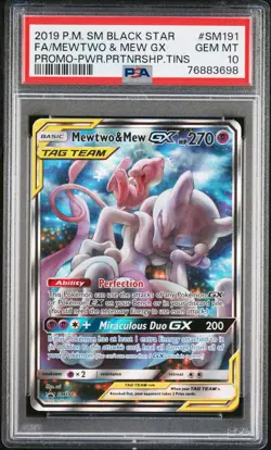 2019 POKEMON SM BLACK STAR PROMO #SM191 FULL ART/MEWTWO & MEW GX PSA 10 - Image 1