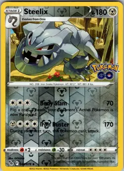 Steelix Reverse Holo Uncommon Pokemon GO 044/078 LP-NM - Image 1
