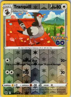 Tranquill Reverse Holo Common Pokemon GO 062/078 LP-NM - Image 1