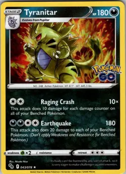 Tyranitar Holo Holo Rare Pokemon GO 043/078 MP - Image 1