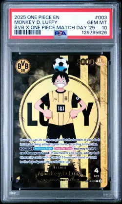 2025 ONE PIECE PROMOS BVB X ONE PIECE MATCH DAY 2025 #003 MONKEY D. LUFFY PSA 10 - Image 1