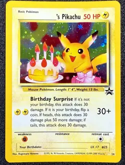 Pokemon Birthday Pikachu #24 Vintage Holo Black Star Promo Card LP/NM - Image 1