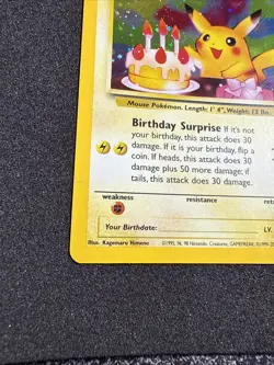 Pokemon Birthday Pikachu #24 Vintage Holo Black Star Promo Card LP/NM - Image 2