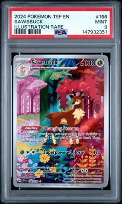 2024 POKEMON TEF EN-TEMPORAL FORCES ILLUSTRATION RARE #166 SAWSBUCK PSA 9 - Image 1
