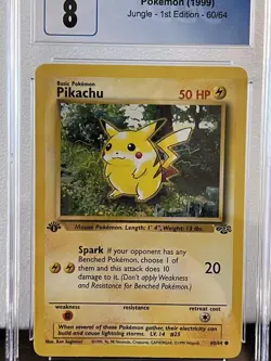 Pokemon Card Pikachu CGC 8 NM/Mint Card #60/64 1st Edition Jungle Pokemon psa - Image 1