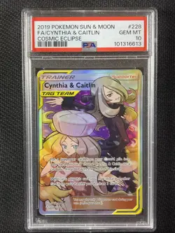 Pokemon Card PSA 10 Cynthia & Caitlin Cosmic Eclipse Tag Team S&M 2019 228/236 - Image 1