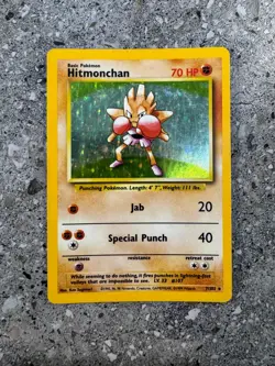 Pokemon TCG Cards Hitmonchan 7/102 Base Set Holo Rare MP - Image 1