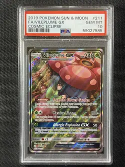 Pokemon Card PSA 10 Vileplume GX Cosmic Eclipse Full Art S&M 2019 211/236 - Image 1
