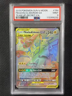 Pokemon Card PSA 9 Pikachu & Zekrom GX Team Up Tag Team Secret S&M 2019 184/181 - Image 1