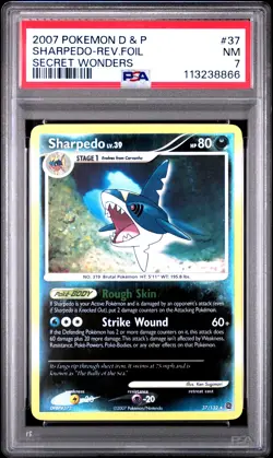 2007 POKEMON DIAMOND & PEARL SECRET WONDERS #37 SHARPEDO-REVERSE FOIL PSA 7 - Image 1