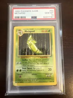1999 Pokemon Base Set Unlimited #54 Metapod Gem Mt PSA 10 - Image 1