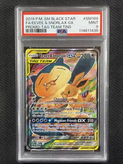 Pokemon Card PSA 9 Eevee & Snorlax GX Promo Tag Team Tins S&M 2019 SM169 - Image 1