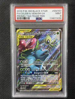 Pokemon Card PSA 9 Celebi & Venusaur GX Tag Team Full Art Promo Tins S&M SM167 - Image 1