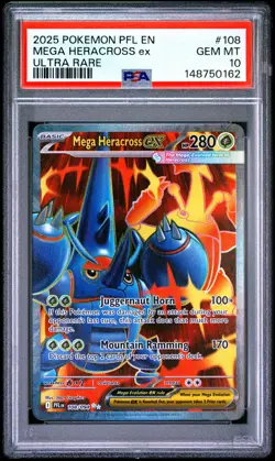 2025 POKEMON PFL EN-PHANTASMAL FLAMES ULTRA RARE #108 MEGA HERACROSS EX PSA 10 - Image 1