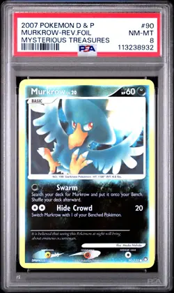 2007 POKEMON DIAMOND & PEARL MYSTERIOUS TREASURES #90 MURKROW-REVERSE FOIL PSA 8 - Image 1