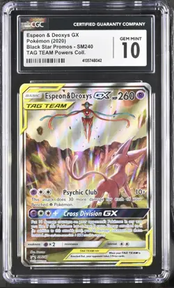 CGC 10 GEM MINT 2020 Pokemon Black Star Promos Espeon & Deoxys GX Alt Art SM240 - Image 1