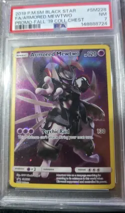 2019 POKEMON SM BLACK STAR PROMO #SM228 FULL ART/ARMORED MEWTWO PSA 7 - Image 1