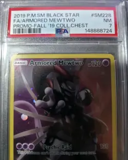 2019 POKEMON SM BLACK STAR PROMO #SM228 FULL ART/ARMORED MEWTWO PSA 7 - Image 4